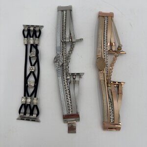 Interchangeable Apple Watch Bands Rhinestone Accents - Black Silver & Rose Gold